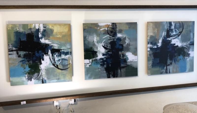 Cuadro tríptico abstracto con azul