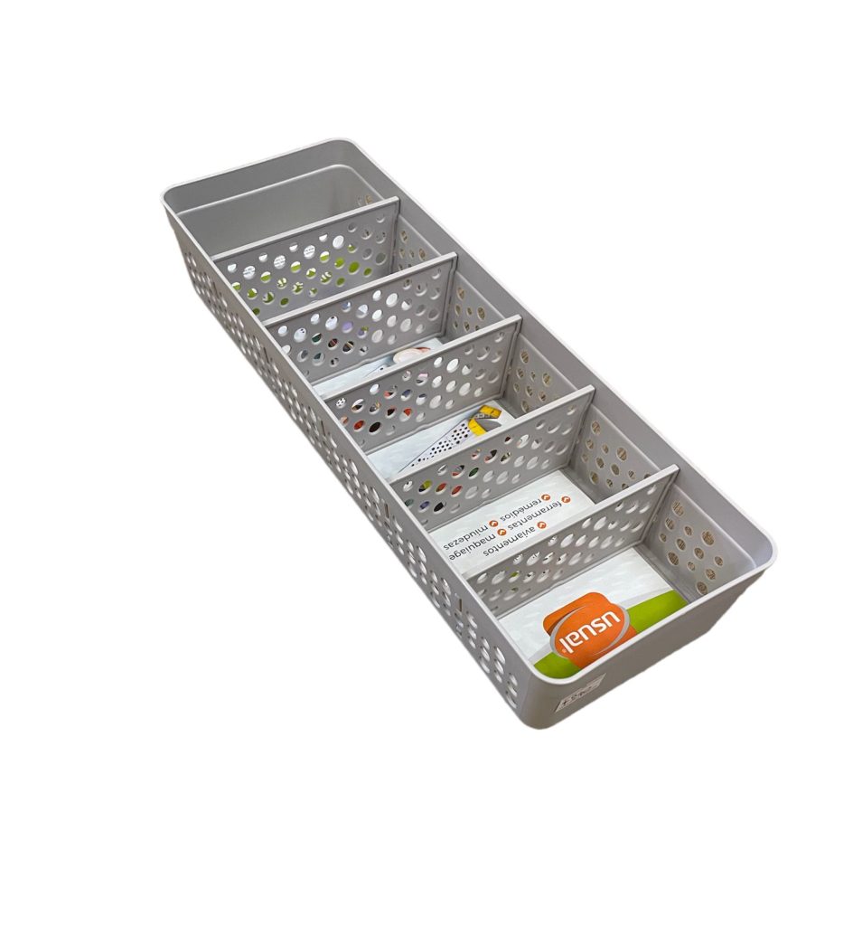 Organizador para cajon con seis divisiones Medidas 11.5 x 38 x 5.5 cm